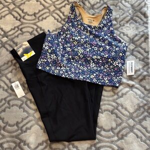 Old Navy Kids Floral Top and Black Leggings Set